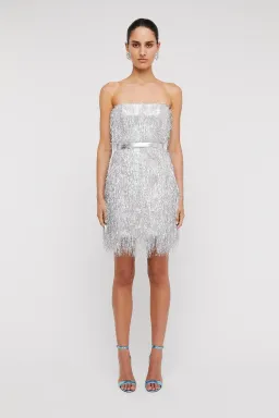 Scanlan Theodore Tinsel Mini Dress Silver Size 8 for rent on The Volte - image 1