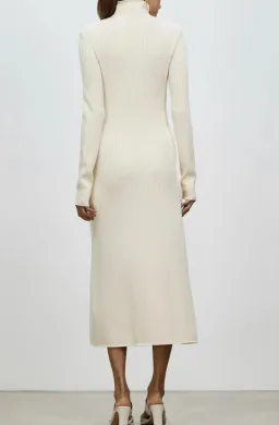 Camilla And Marc Ecru High Neck Gray Rib Knit Midi Dress Size 10  for rent on The Volte - image 5