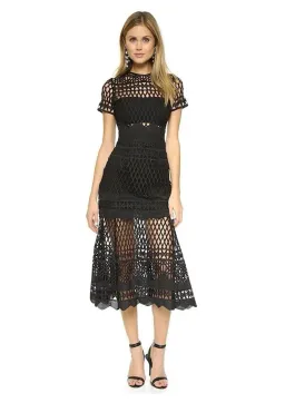 Self Portrait Cutwork Lace Layered Midi Dress Black Size 8 for rent on The Volte - image 1