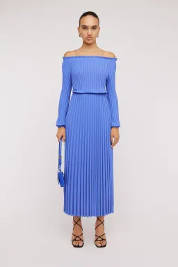 Scanlan Theodore Pleated Rib Cold Shoulder Dress Blue Size XS/AU 6 for rent on The Volte - image 1