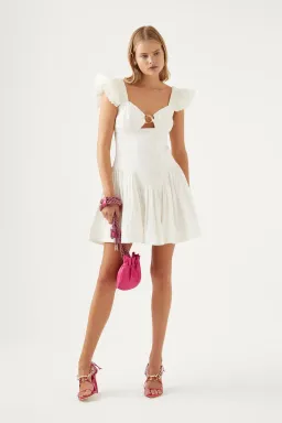 Aje Simone Frill Sleeve Mini Dress Ivory Size 6 / XS for rent on The Volte - image 1