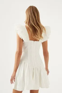 Aje Simone Frill Sleeve Mini Dress Ivory Size 6 / XS for rent on The Volte - image 3