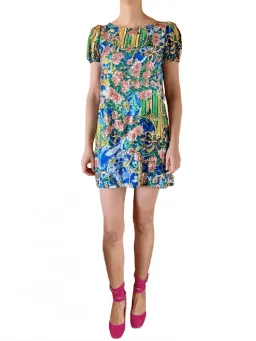 Dolce and Gabbana Printed Silk Dress with Embroidered Applique Floral Size 44 / AU 12 for rent on The Volte - image 1