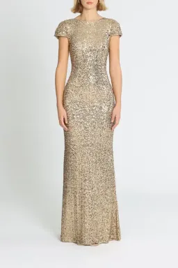 Badgley Mischka Sequin Cowl Back Gown Gold Size 10 for rent on The Volte - image 1