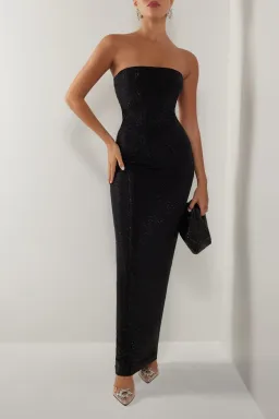 Heiress Beverly Hills Black Strapless Diamante Maxi Tube Dress Size 6 for rent on The Volte - image 1