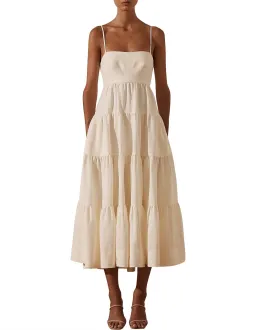 Shona Joy Blanca Linen Tiered Midi Dress Cream Size 10 for rent on The Volte - image 1