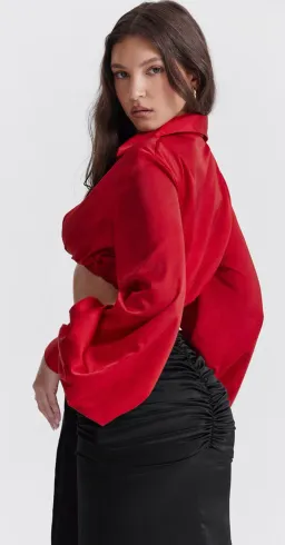 House of CB Laraine Silk Blouson Top Cherry Size XS / AU 6 for rent on The Volte - image 6