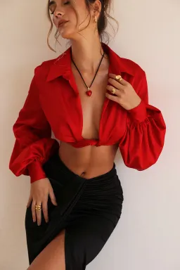 House of CB Laraine Silk Blouson Top Cherry Size XS / AU 6 for rent on The Volte - image 4