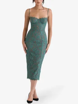 House Of Cb Joelle Forest Lace Midi Dress Green Size 8 for rent on The Volte - image 1