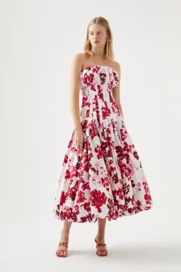 Aje Mathilde Bubble Hem Midi Dress Rose Print Size 12 for rent on The Volte - image 1