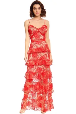 Nicholas Rosie Lace Tiered Gown Red Size 10 for rent on The Volte - image 1