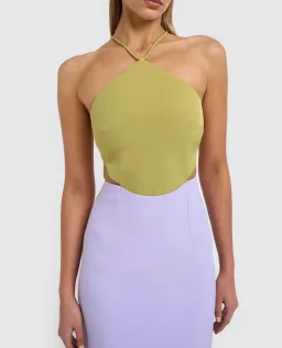 By Johnny The Fresco Halter Maxi Dress Lilac/Green Size 12 for rent on The Volte - image 4
