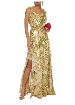 Oscar De La Renta Metallic Lamé Silk-Blend Crepe De Chine Gown Sage Green Size US 6 (AU 10) for rent on The Volte - image 1