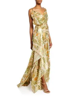 Oscar De La Renta Metallic Lamé Silk-Blend Crepe De Chine Gown Sage Green Size US 6 (AU 10) for rent on The Volte - image 7