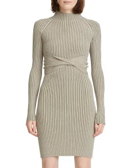 Dion Lee Stripe Rib Twist Dress Taupe/Slate Green Size 8 for rent on The Volte - image 1