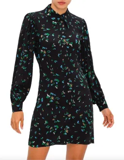 Ganni Printed Crepe Floral Shirt Mini Dress Black/Verdant Green Print Size 12 for rent on The Volte - image 1