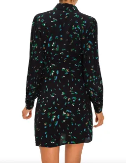 Ganni Printed Crepe Floral Shirt Mini Dress Black/Verdant Green Print Size 12 for rent on The Volte - image 5