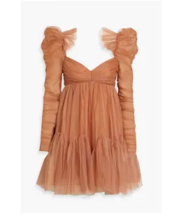 Zimmermann Tulle Ruched Mini Dress Lipstick Size 0P / AU 6P for rent on The Volte - image 3