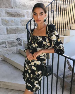 Sheike Mini Dress Black/Yellow Floral Size 12 for rent on The Volte - image 1