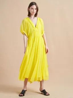 La Ligne Constance Shirred Silk-Chiffon Midi Dress Yellow Size 12 for rent on The Volte - image 1