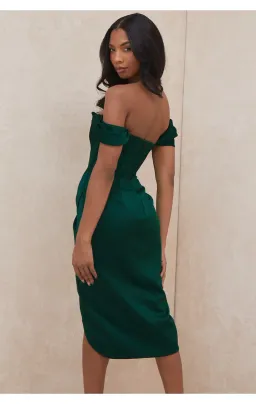 House of CB Loretta Satin Off Shoulder Dress Emerald Green Size L / AU 12 for rent on The Volte - image 5