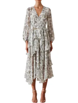 Shona Joy Quinn Tiered Midi Dress Floral Size 10 for rent on The Volte - image 1