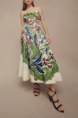 Aje Paradiso Green Floral Cinched Midi Dress Native Gumnut Floral Size 14 for rent on The Volte - image 4