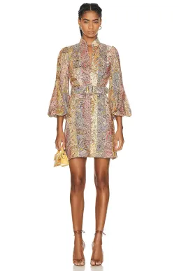 Zimmermann The Luminosity Belted Mini Dress in Multi Paisley Stripe Size 0/ Au 8  for rent on The Volte - image 1