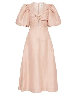 AJE Dusk Knot Puff Sleeve Midi Dress Blush Size 6 for rent on The Volte - image 3
