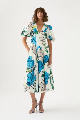 AJE Pedestal Corseted Midi Dress Cool Camellia  Size 8  for rent on The Volte - image 1