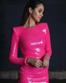 Meraki Baxster Midi Dress Neon Pink Size 8 for rent on The Volte - image 2