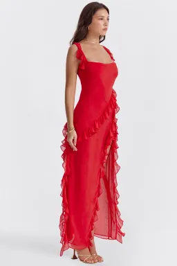 House Of CB Ariela Ruffle Maxi Dress Red Size XS / 6 for rent on The Volte - image 9