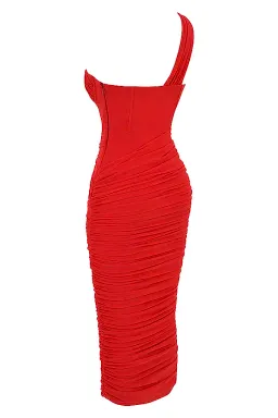 House of CB Valentina Asymmetric Cutout Midi Dress Scarlet Red Size 8 for rent on The Volte - image 5