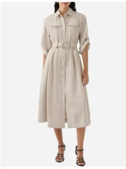 AJE Hope Midi Shirt Dress – colour sandstone beige size 8 for rent on The Volte - image 2