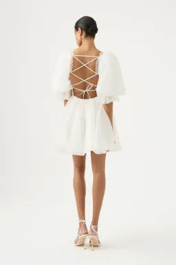 Aje Astrid Tie Back Mini Dress Ivory Size 10 for rent on The Volte - image 3