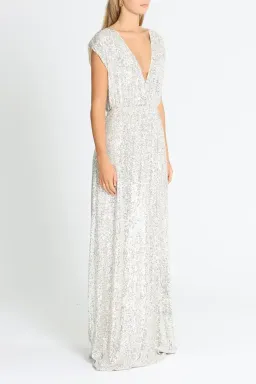 Elle Zeitoune Wrap Style V Neck Sequin Gown Silver Size 14 for rent on The Volte - image 2
