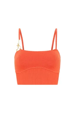 Aje Lucia Knit Bustier Top Coral Orange Size M/10 for rent on The Volte - image 6