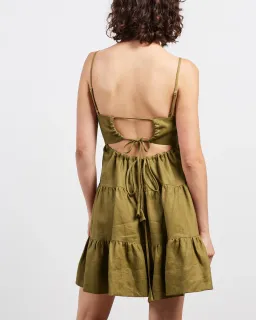 Shona Joy Lucille Linen Tired Mini Dress Green Size 12  for rent on The Volte - image 3