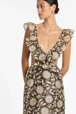 SIR THE LABEL XANITA FRILL MIDI BROWN (Size 2) for rent on The Volte - image 3