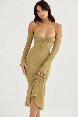 House of CB Naomi Halter Midi Dress Olive Size S / AU 8  for rent on The Volte - image 3