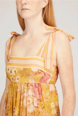 Zimmermann Pattie Tie Shoulder Dress Yellow / Mustard Floral Size 3 / AU 14 for rent on The Volte - image 3