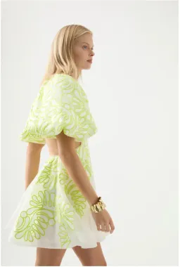 Aje Botanical Applique Mini Dress Ivory/Citrus Yellow Size XXS / AU 4 for rent on The Volte - image 6