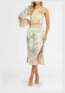 Hemant & Nandita Zaina Midi Dress Cream Multi Floral Size 14 for rent on The Volte - image 1
