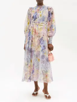 Zimmermann Rhythmic Shirred Midi Dress Floral Size 2 / AU 12 for rent on The Volte - image 1