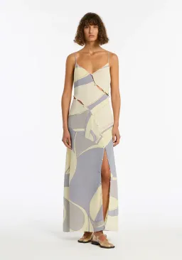 Sir the label Adrianna Buttoned Slip Dress Blue Multi Size 6 for rent on The Volte - image 2