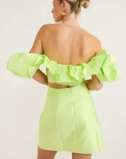 Alemais Suzi Off Shoulder Mini Dress in Chartreuse  Green Size AU 8 for rent on The Volte - image 4