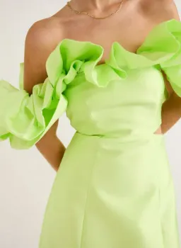 Alemais Suzi Off Shoulder Mini Dress in Chartreuse  Green Size AU 8 for rent on The Volte - image 3