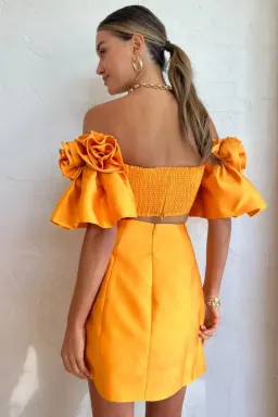 Alemais Macie Rosette Mini Dress in Tangerine Size S / AU 8 for rent on The Volte - image 4