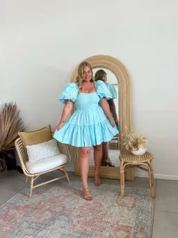 Aje Casa Puff Sleeve Knit Mini Dress Ice Blue Size 14 for rent on The Volte - image 3