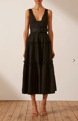 NICOLETTE LINEN TIERED MIDI DRESS - BLACK for rent on The Volte - image 4